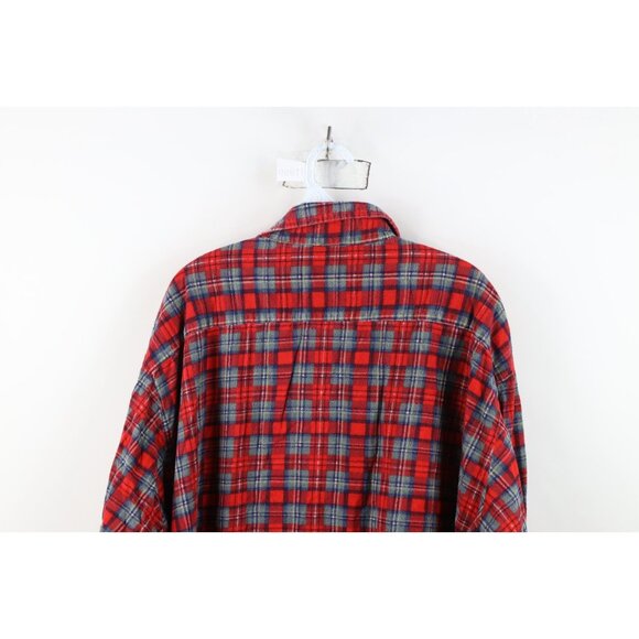 Vintage 70s Dickies Mens 4XL Faded Double Pocket Flannel Button Shirt Red Plaid - Picture 10 of 11